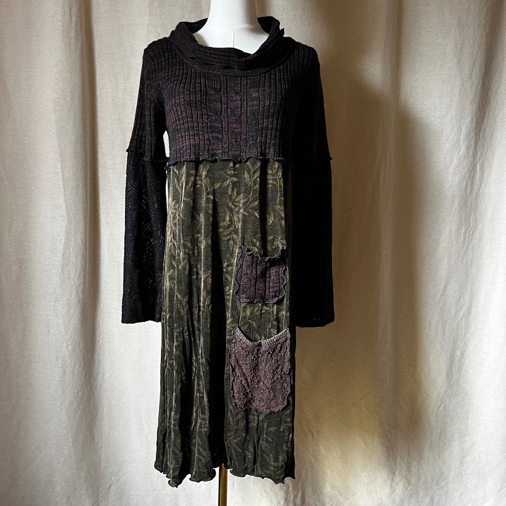 Vintage Fairy Grunge Patchwork Knit Dress Lagenlook Boho Small